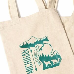Michigan Great Lakes State Tote Bag - Cream and Green